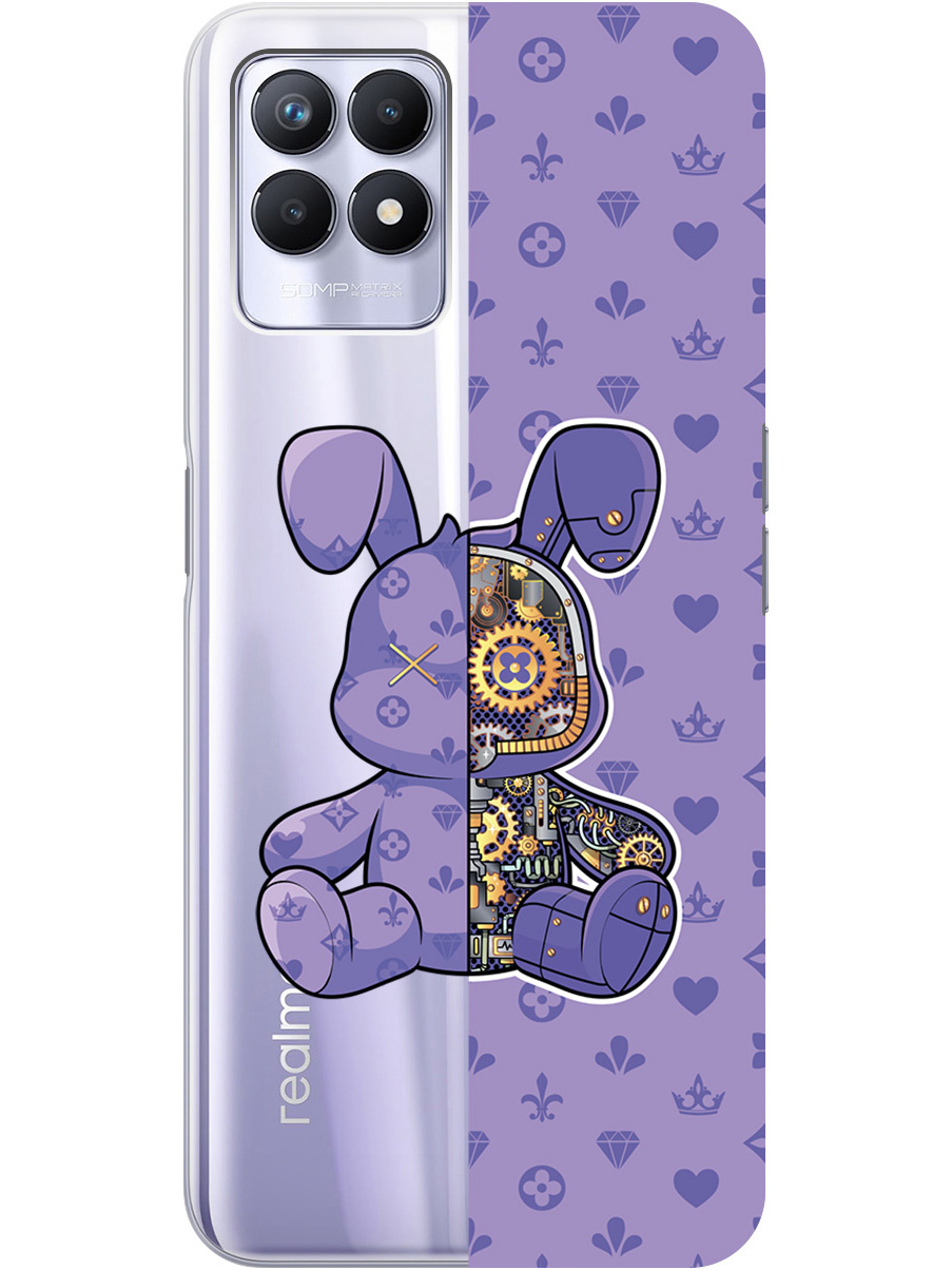 

Силиконовый чехол на Realme 8i с принтом "Сиреневый Кролик с механизмом" прозрачный, Фиолетовый;прозрачный, 735001071