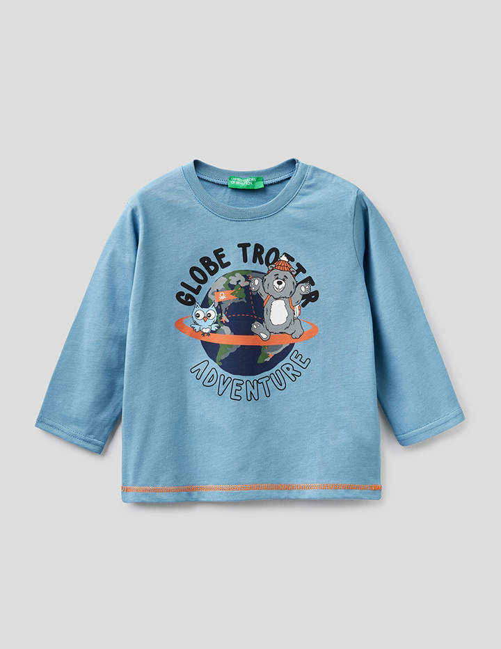 

Лонгслив для мальчиков Benetton цв. голубой р.80, 21A_3ATNC15F6