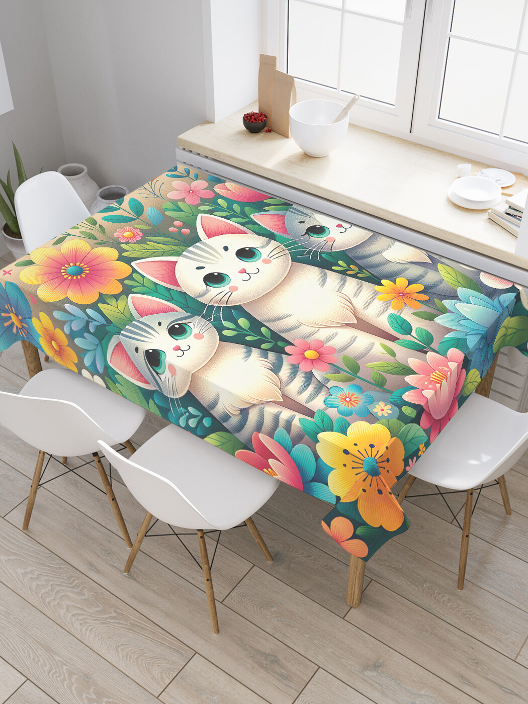 

Скатерть JoyArty Коты в цветах 120х145, tc_sd1091_120x145, Розовый, Коты в цветах