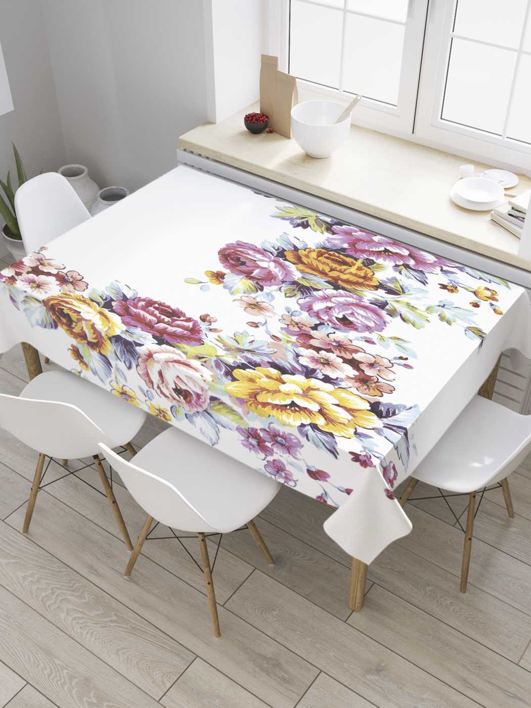 

Скатерть прямоугольная JoyArty "Цветочная композиция" из сатена, 180x145 см, Цветочная композиция