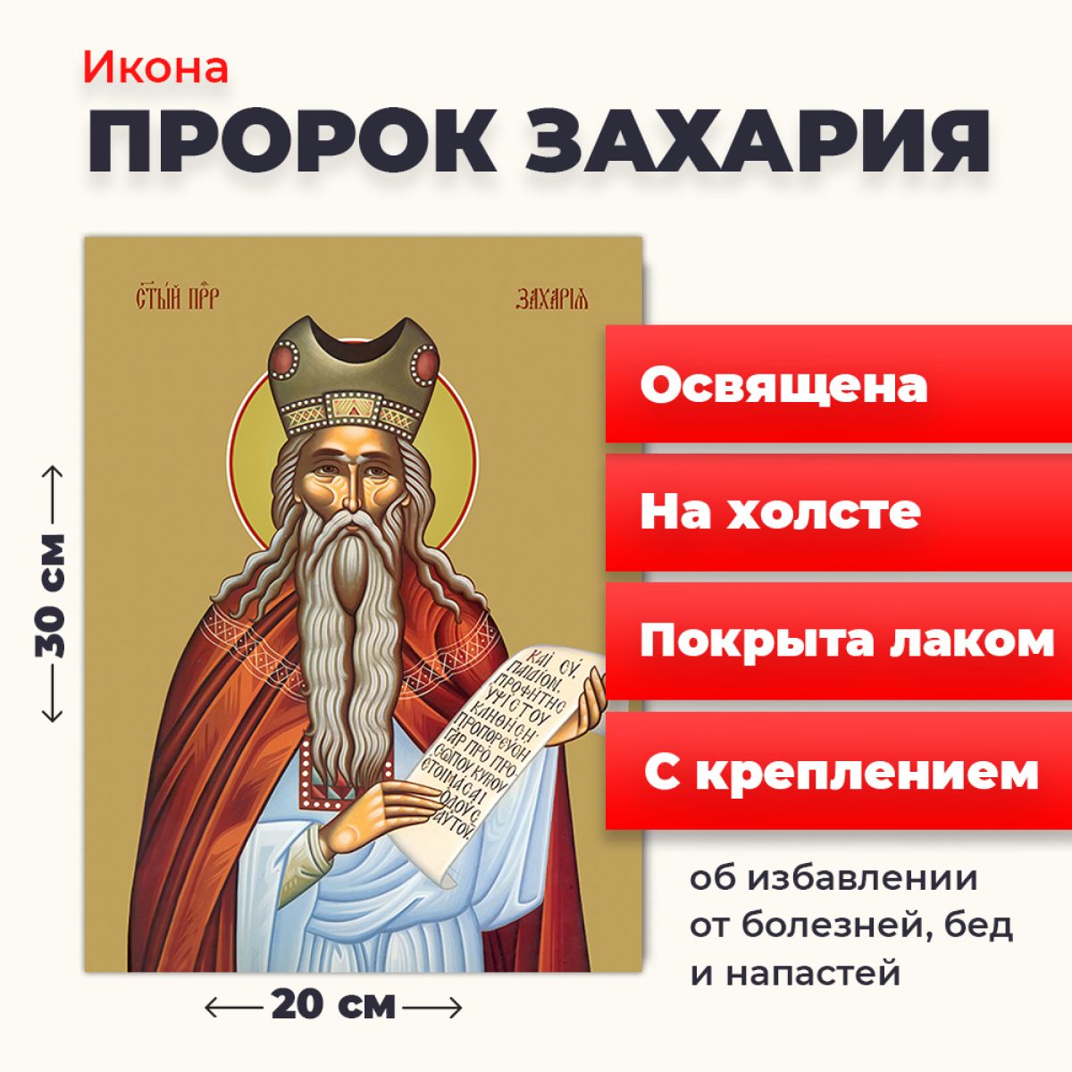 

Освященная икона на холсте "Пророк Захария", 20*30 см, Популярные_святые