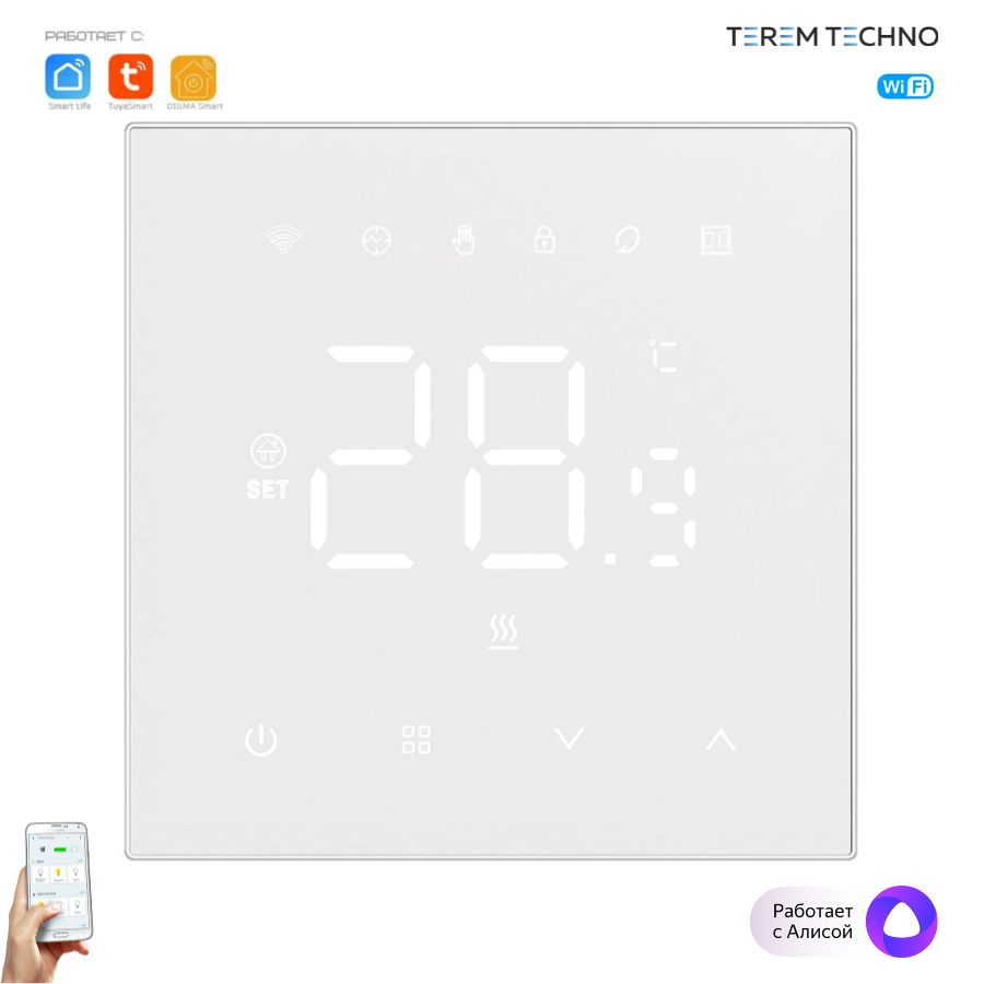 Умный WiFi терморегулятор термостат Terem Techno TERMO-410 с Алисой для теплого пола белый 2835₽