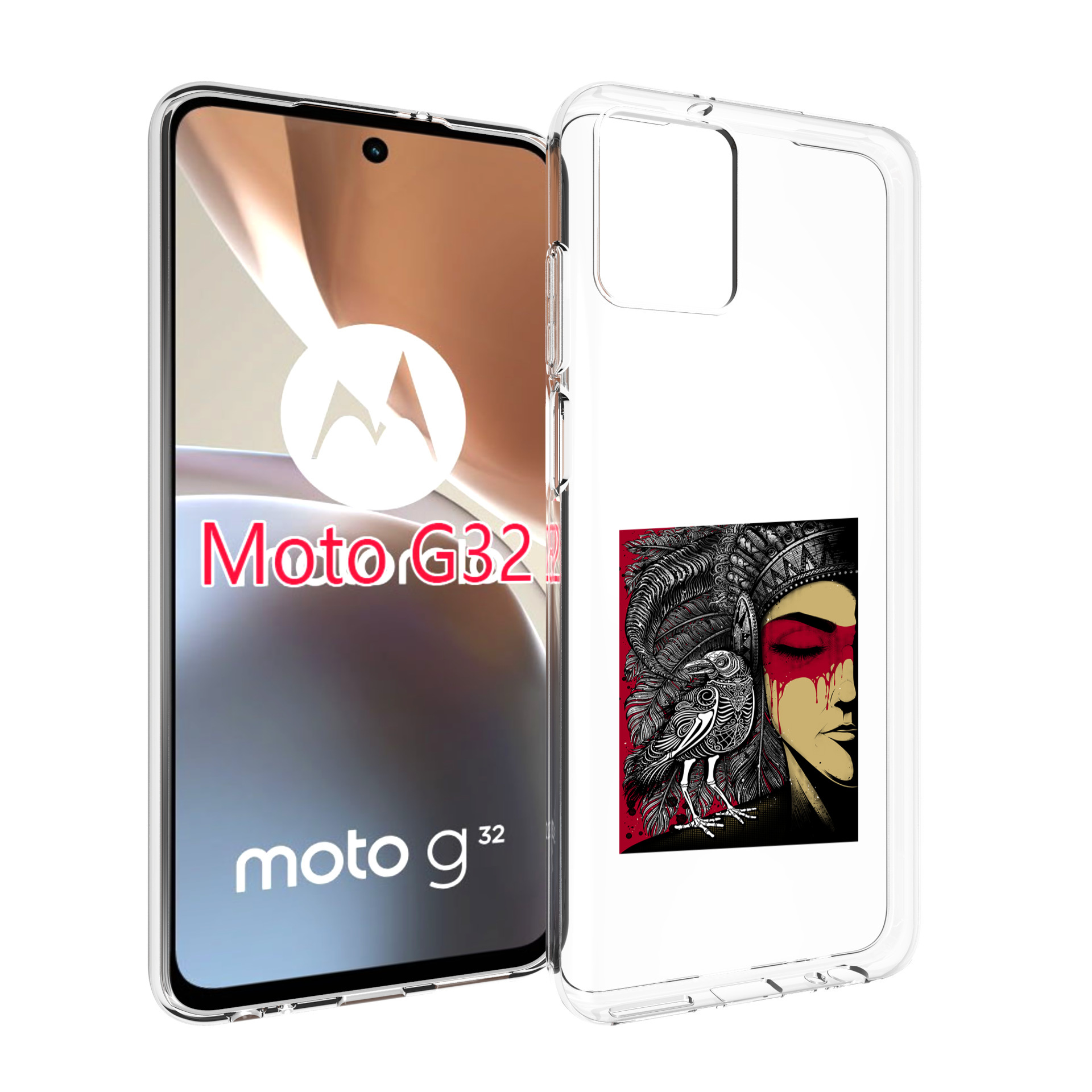

Чехол MyPads девушка с вороном в абстракции для Motorola Moto G32, Прозрачный, Tocco