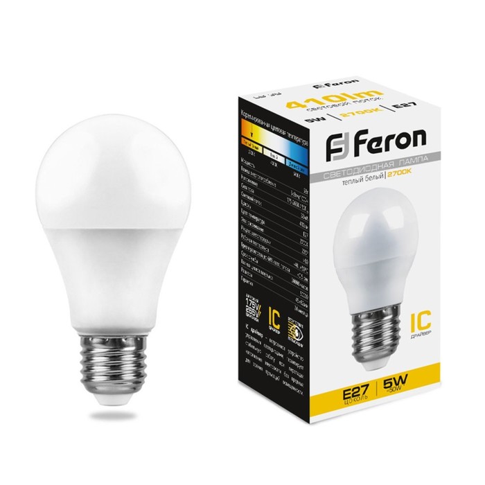 

Лампа светодиодная Feron LB-38 Шарик E27 5W 2700K 25404