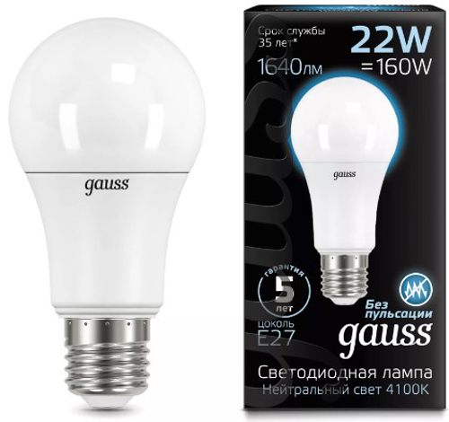 

Gauss A70 22W E27 1640lm 4100K, 10 шт