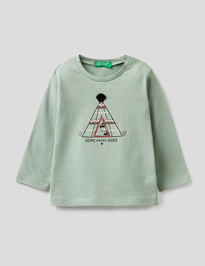 фото Футболка для девочек benetton цв. зеленый р.86 united colors of benetton