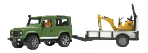 Внедорожник Bruder Land rover defender c прицепом-платформой, гусеничным экскаватором тягач с платформой scania с бульдозером cat bruder 03 555