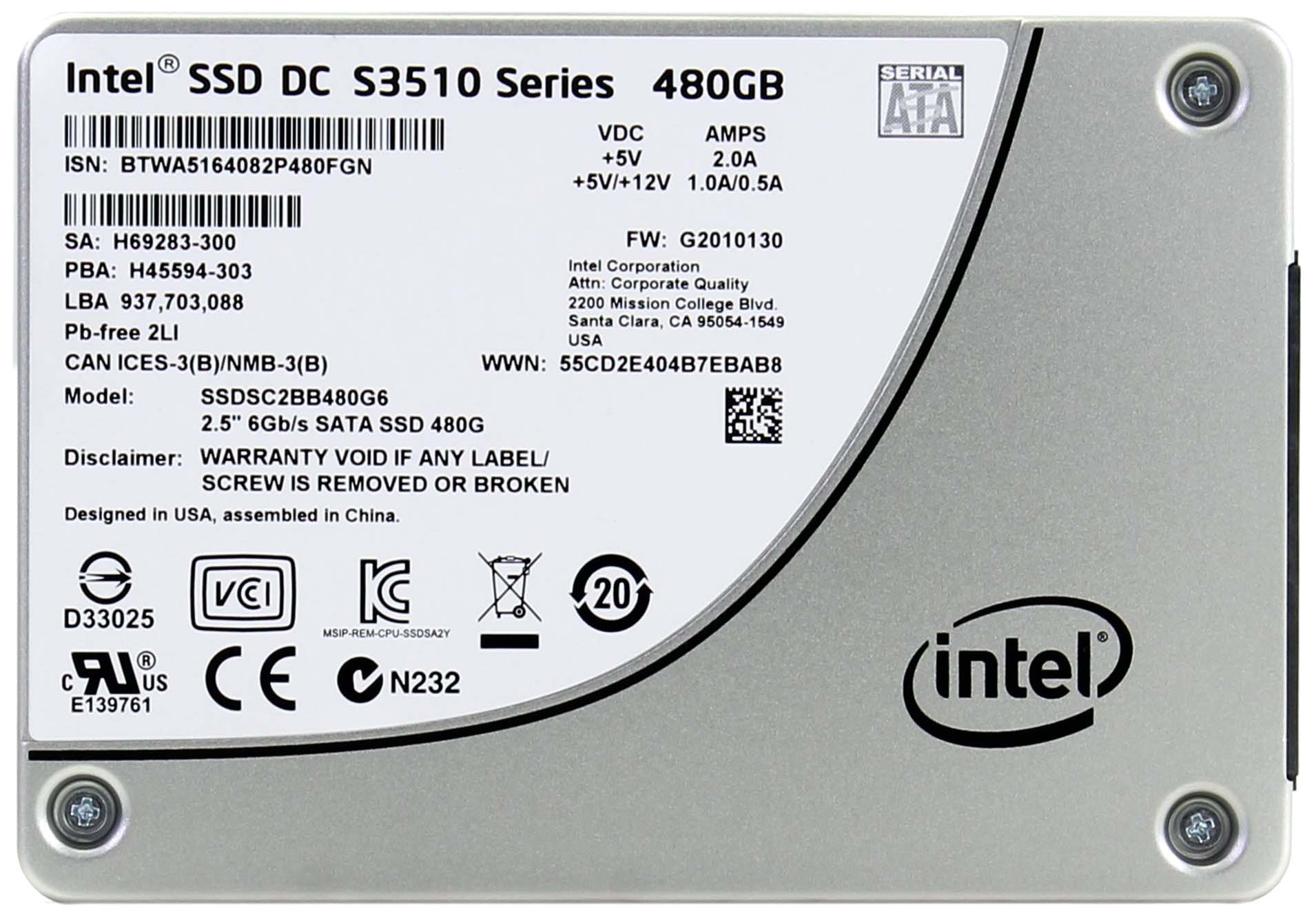 

SSD диск Intel S3510 480ГБ (SSDSC2BB480G601), S3510