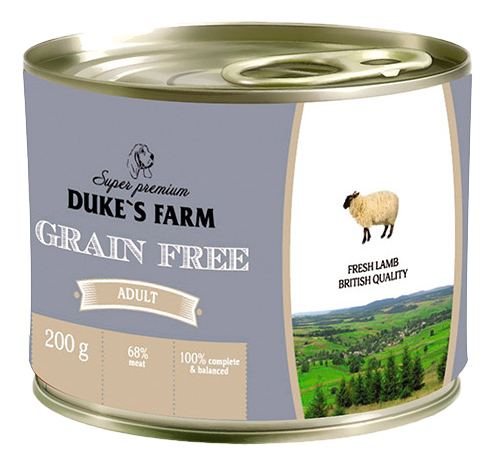 фото Консервы для собак duke's farm grainfree, ягненок, клюква, шпинат, 200г