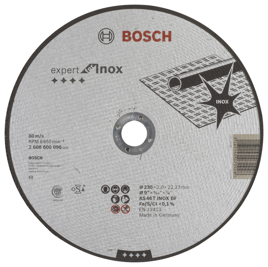 Диск отрезной абразивный Bosch INOX 230X2 мм 2608600096 обдирочный абразивный диск для дрели rockforce