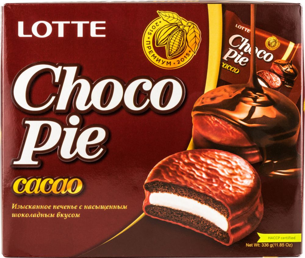 фото Печенье lotte choko pie cacao с насыщенным шоколадным вкусом 336 г