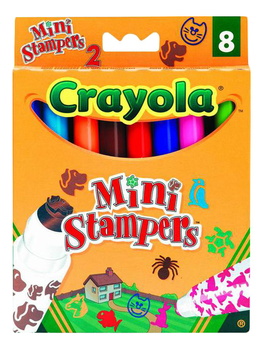 фото Цветные смываемые фломастеры - 8 шт + мини-штампы домашние животные crayola