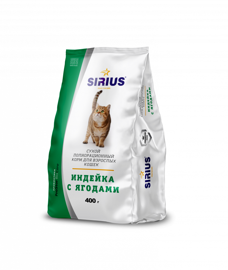 фото Сухой корм для кошек sirius, индейка с ягодами, 10кг