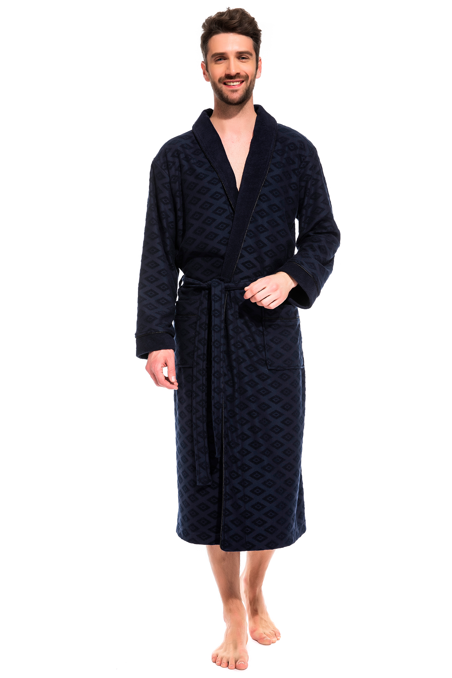 фото Мужской облегченный махровый халат из бамбука peche monnaie 420, синий,3xl
