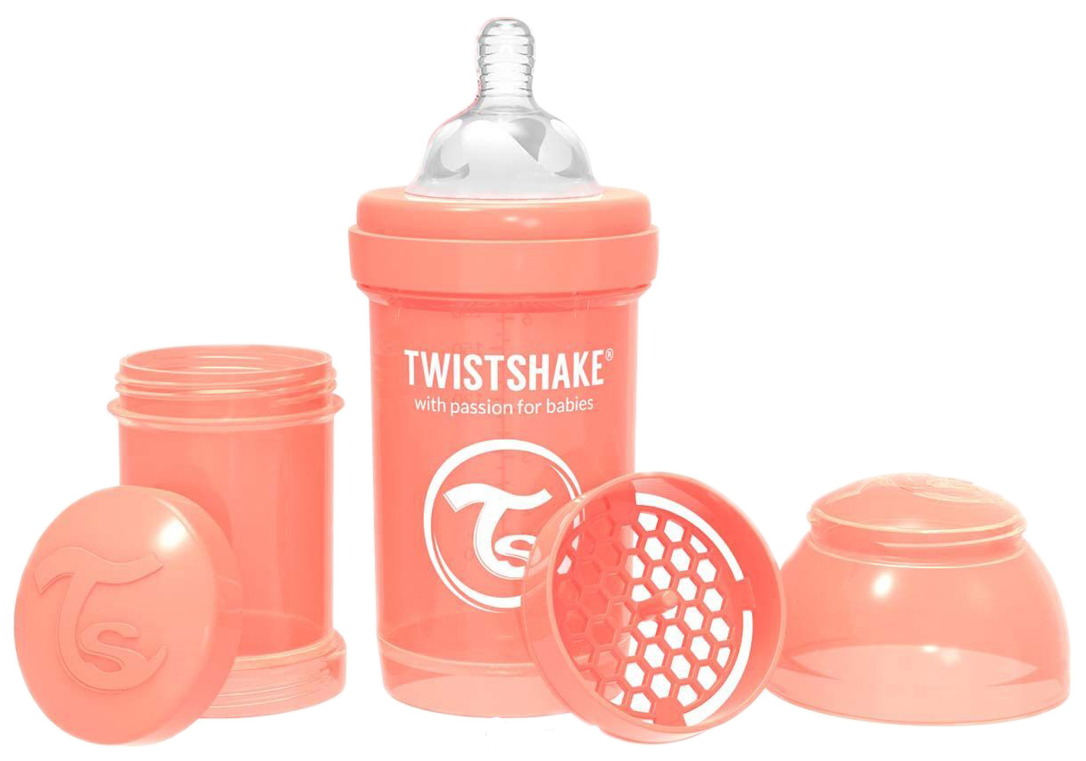 фото Антиколиковая бутылочка twistshake для кормления персиковый pastel peach 180 мл