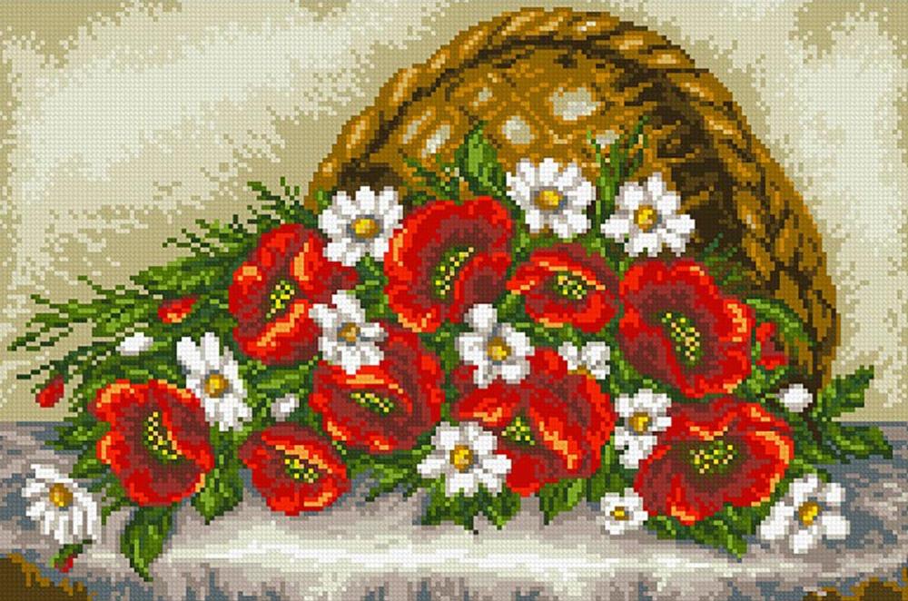 

Алмазная вышивка Паутинка Маки и ромашки, 45x30 см, Маки и ромашки