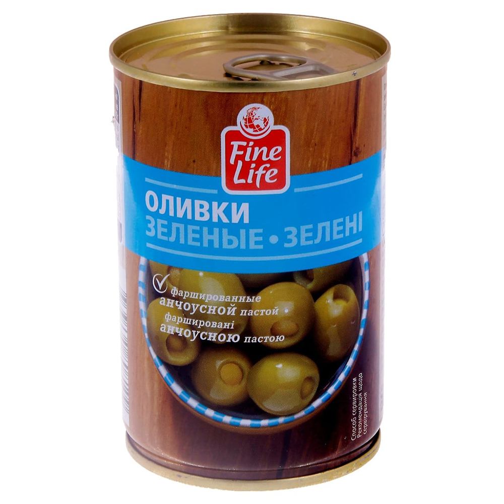 

Оливки Fine Life зеленые фаршированные лососевой пастой 300 г