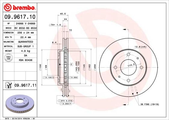 

Тормозной диск brembo 09.9617.11