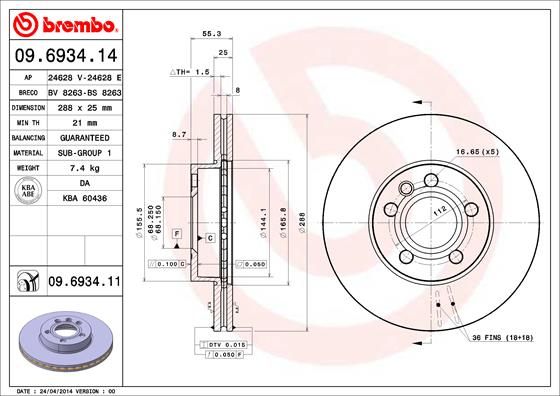 

Тормозной диск brembo 09.6934.11