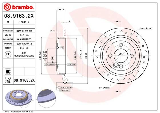 фото Тормозной диск brembo 08.9163.2x