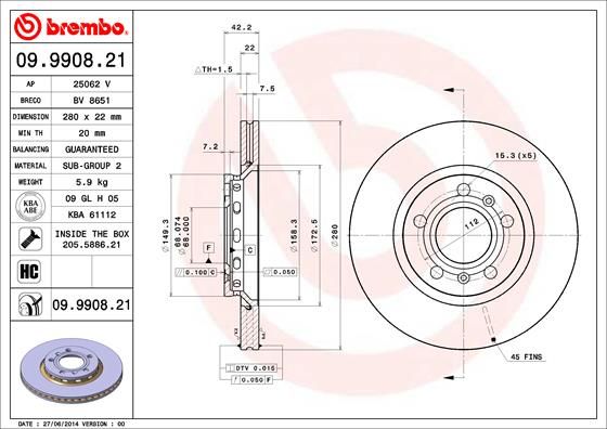 

Тормозной диск brembo 09.9908.21