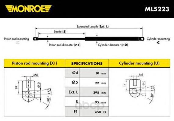 Амортизатор крышки багажника Monroe 5412096342936