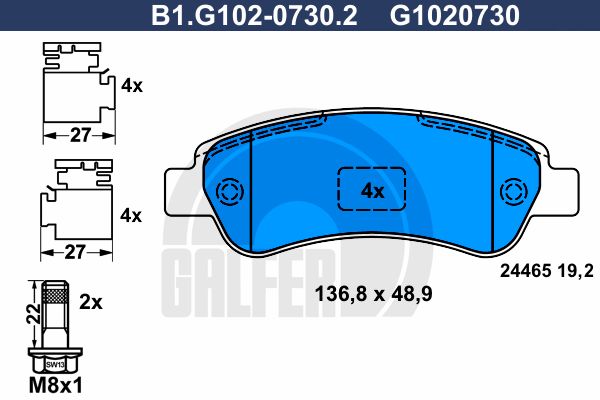 

Комплект тормозных дисковых колодок GALFER B1.G102-0730.2