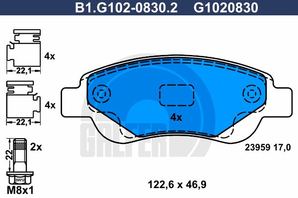 

Комплект тормозных дисковых колодок GALFER B1.G102-0830.2