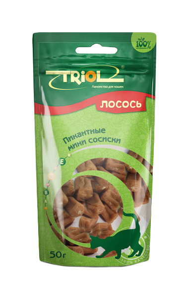 Лакомство для кошек Triol Пикантные мини-сосиски, лосось, 50 г