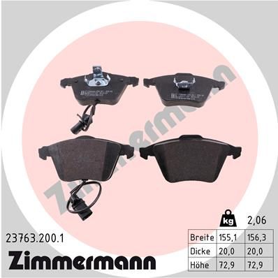 

Комплект тормозных колодок, дисковый тормоз ZIMMERMANN 23763.200.1