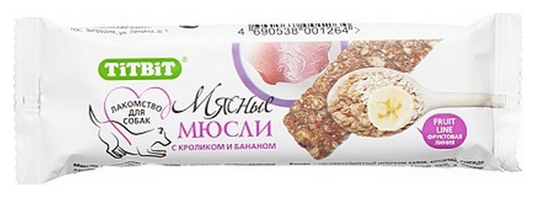 фото Лакомство для собак titbit, мюсли fruit с кроликом и бананом, 40г