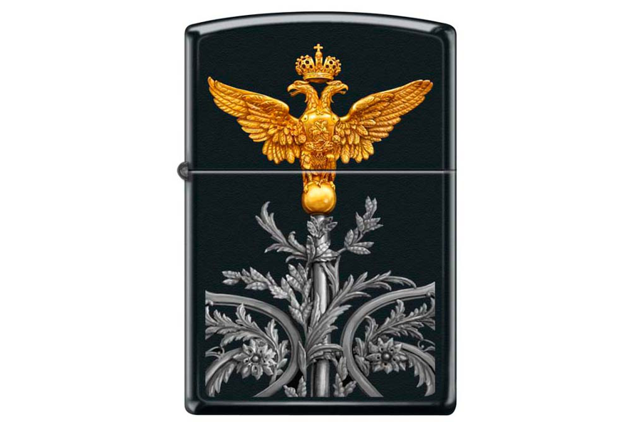 фото Бензиновая зажигалка zippo 218 russian coat of arms black matte