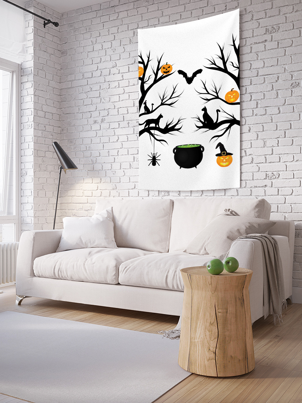 фото Вертикальное фотопанно на стену joyarty "тыквеные фонари на деревьях", 100x150 см