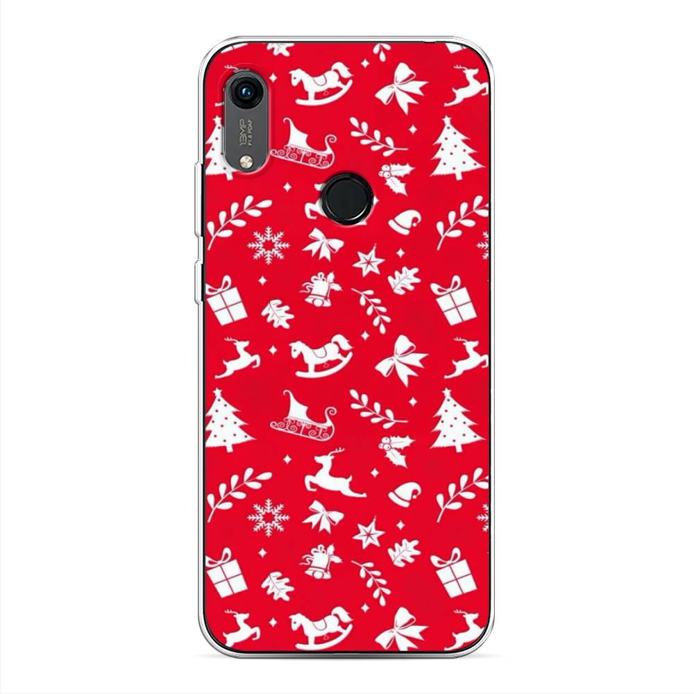 

Чехол на Huawei Y6 2019 "Красный новогодний фон", Красный;белый, 611550-5