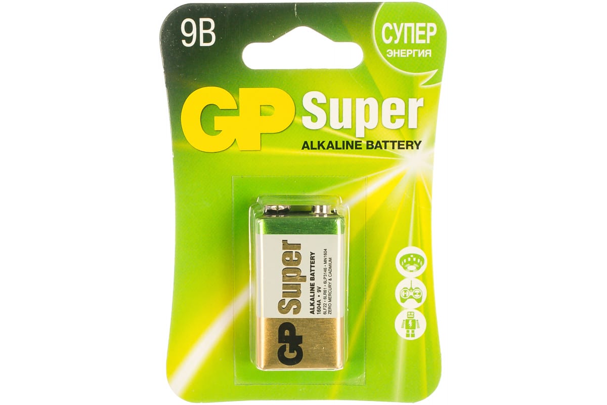 Батарейка KRONA 6F22 9V термопленка 1шт. Alkaline Supercell GP  1шт