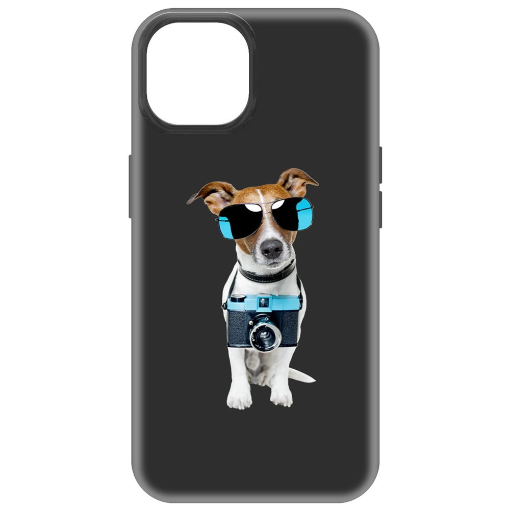 

Чехол-накладка Krutoff Soft Case Пес-турист для iPhone 15 черный