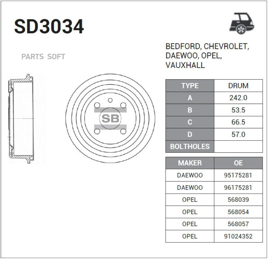 Тормозной барабан Sangsin brake sd3034