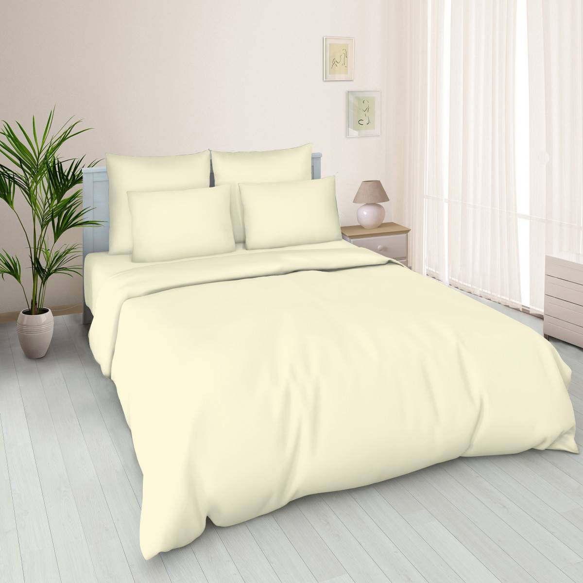 Простыня на резинке 140x200 см, поплин г/к, борт 25 см Сливочный