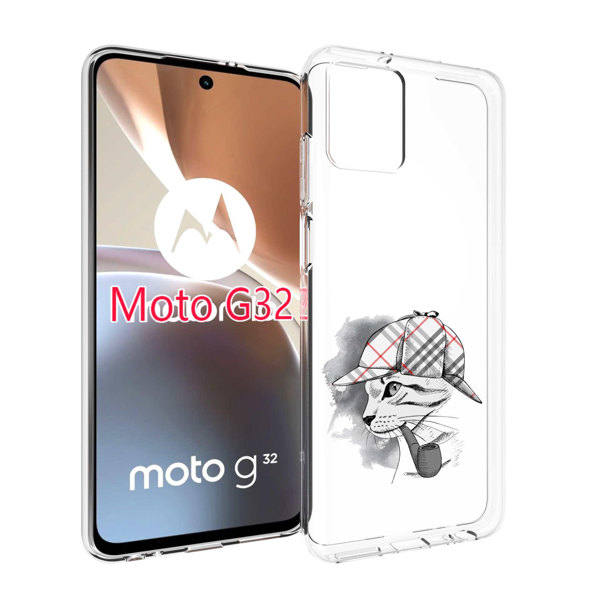 Чехол MyPads кошка с трубкой для Motorola Moto G32