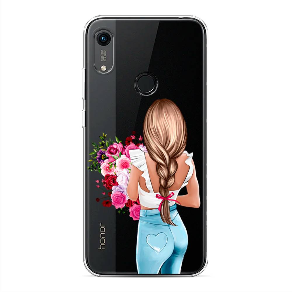 

Чехол на Huawei Y6 2019 "Девушка с цветами", Коричневый;розовый;голубой, 611550-6