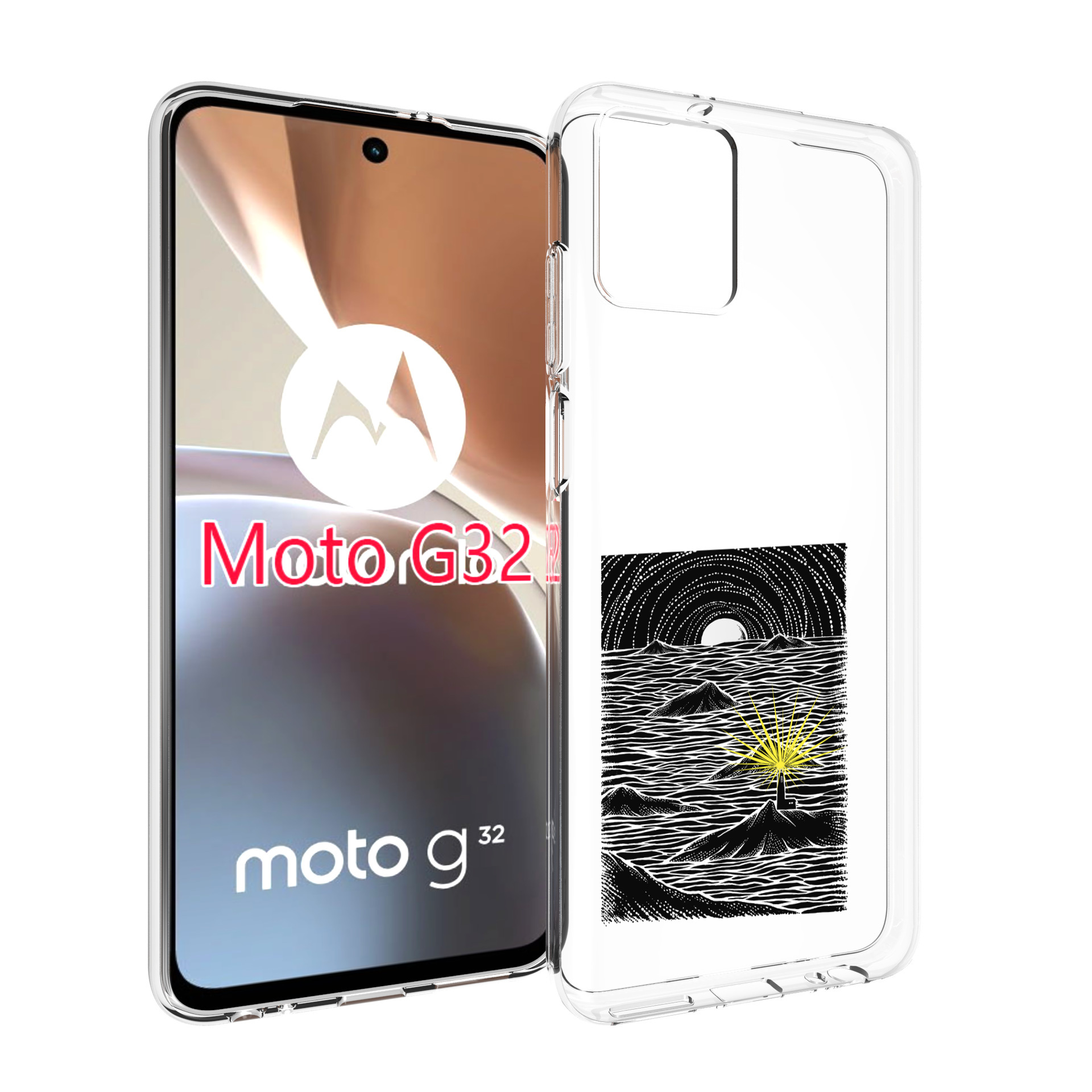 

Чехол MyPads маяк в черно белом море для Motorola Moto G32, Прозрачный, Tocco