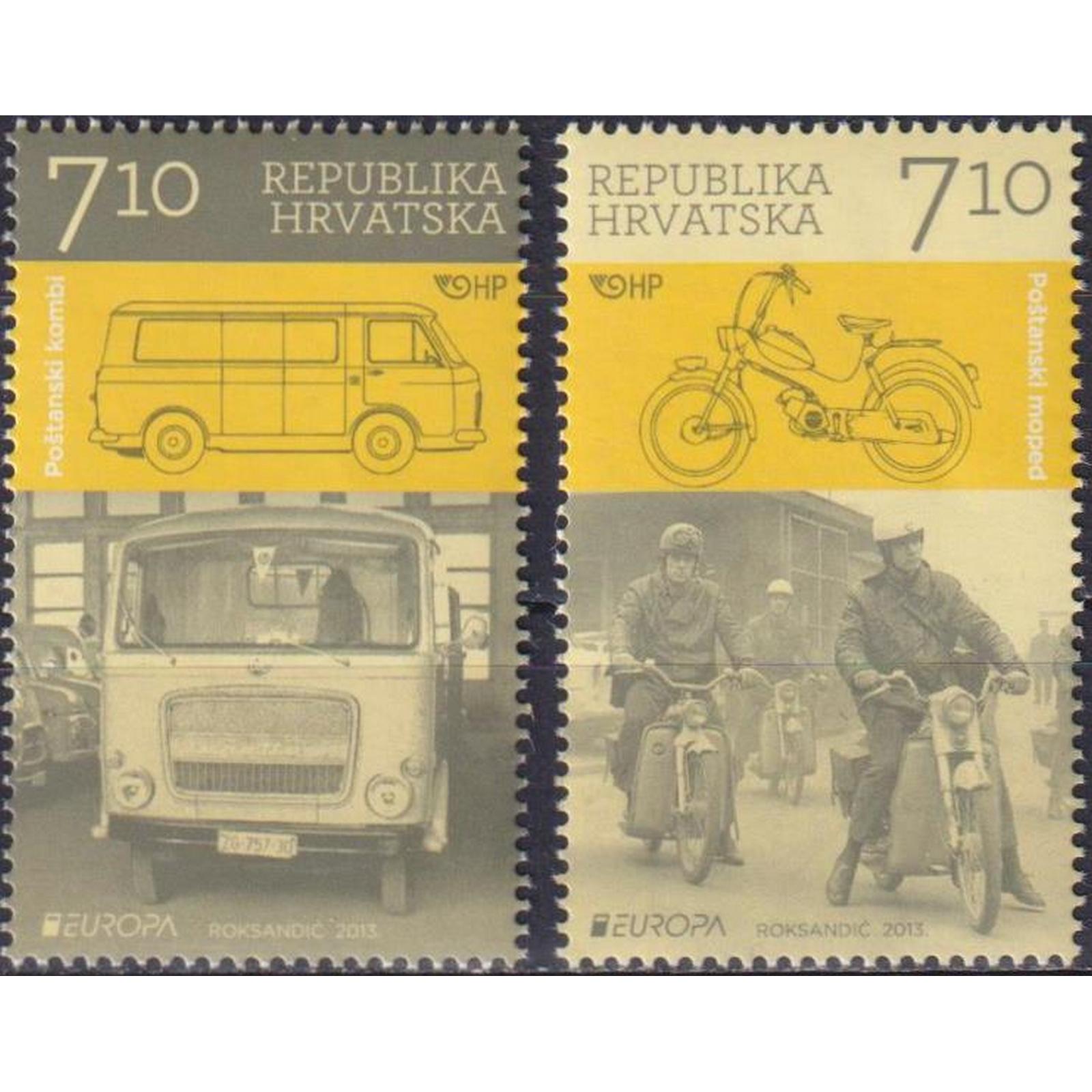 

Почтовые марки Хорватия Марки ЕВРОПЫ - Почтовый транспорт Автомобили, Мотоциклы, Автобус