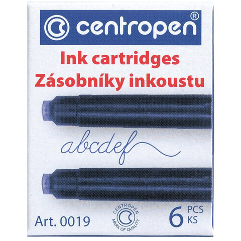 Картриджи чернильные СИНИЕ CENTROPEN, КОМПЛЕКТ 6 шт., 0019/6, 1 0019 0601, (5шт.)