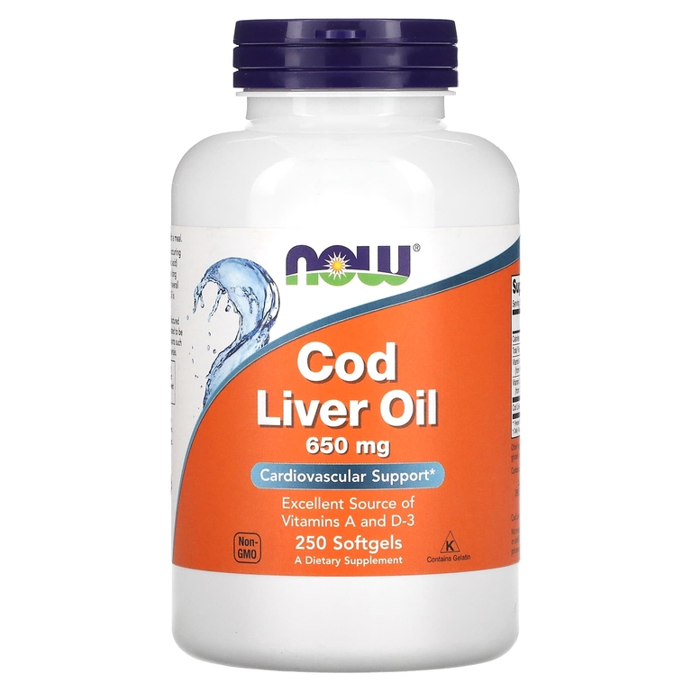 Жир печени трески NOW Cod liver oil 650мг 250 капсул