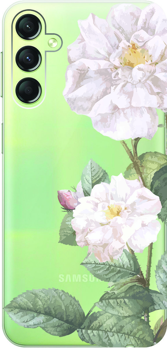 

Силиконовый чехол на Samsung Galaxy A24 с 3D принтом "White Rose" прозрачный, Прозрачный;черный, 159521