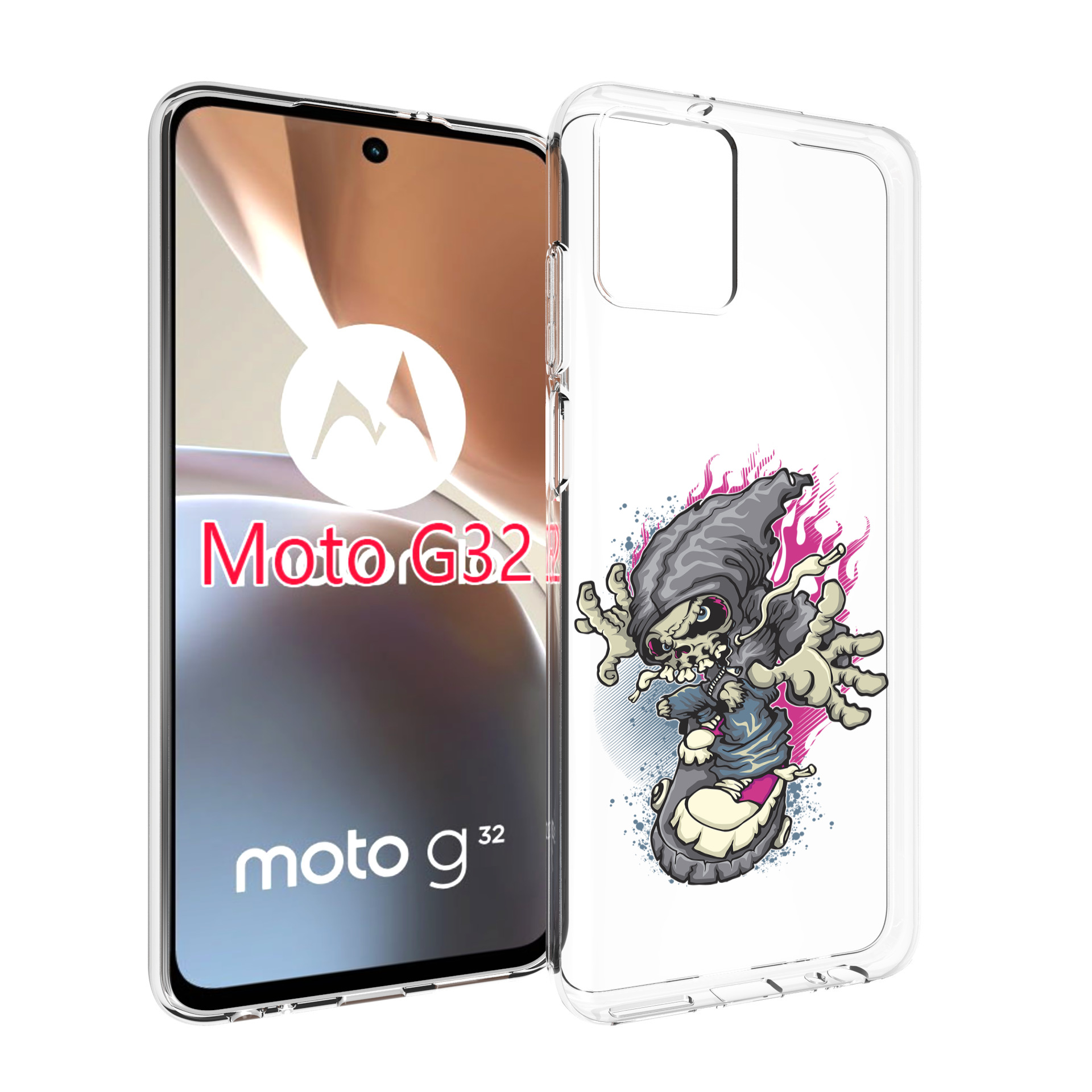 

Чехол MyPads нарисованный скелет на скейт борде для Motorola Moto G32, Прозрачный, Tocco