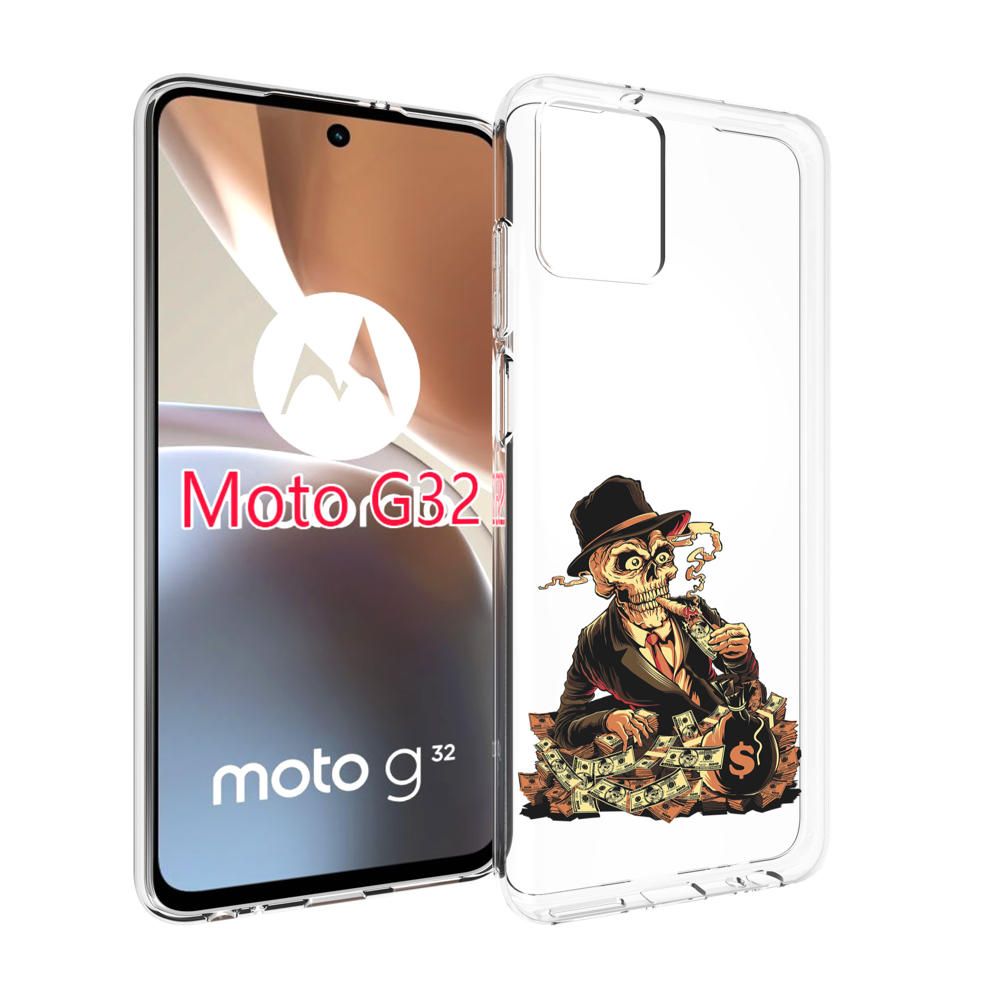 

Чехол MyPads нарисованный череп с сигаретой для Motorola Moto G32, Прозрачный, Tocco