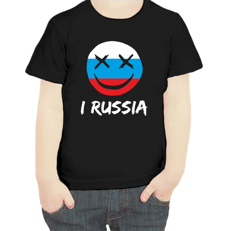 

Футболка мальчику черная 28 р-р с надписью Россия I Russia, Черный, fdm_73