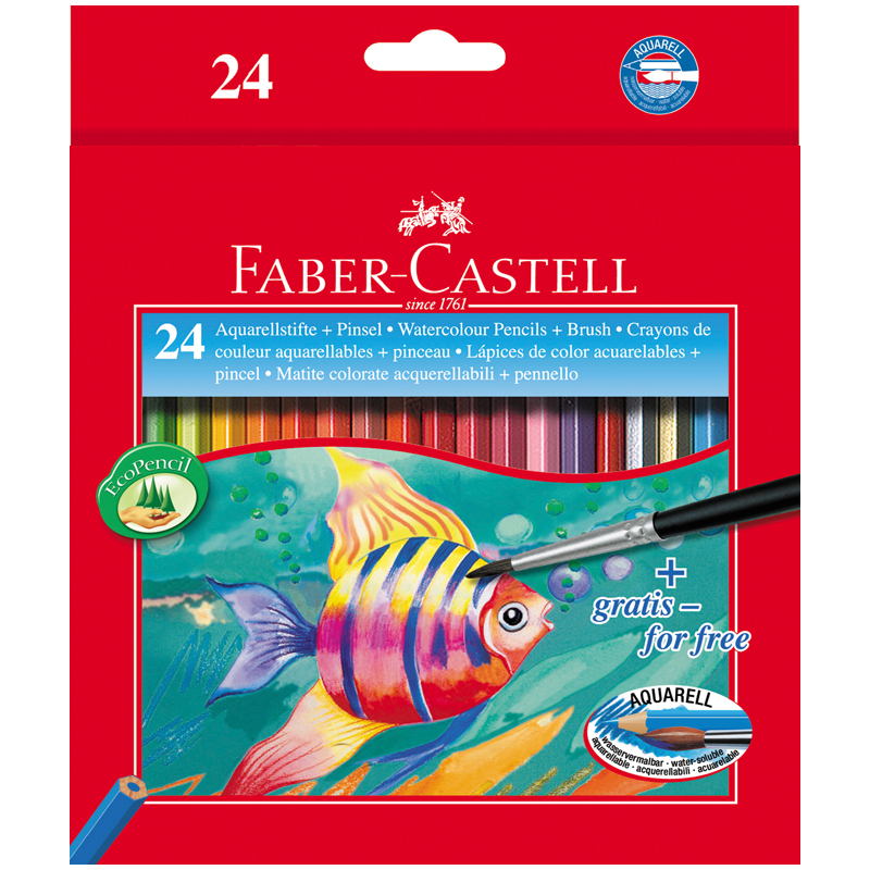 Акварельные карандаши Faber-Castell COLOUR PENCILS с кисточкой, 24 шт