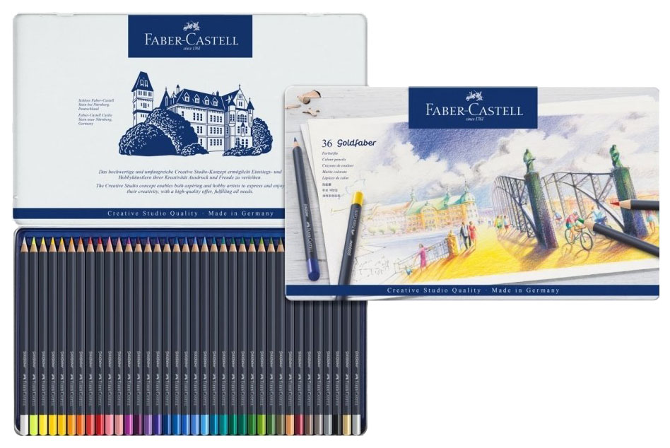 

Цветные карандаши Faber-Castell Goldfaber, 36 шт, в металлической коробке, Белый;желтый;красный;розовый;фиолетовый;синий;голубой;бирюзовый;зеленый;коричневый;серый;черный;серебристый;золотистый, Goldfaber 36 шт